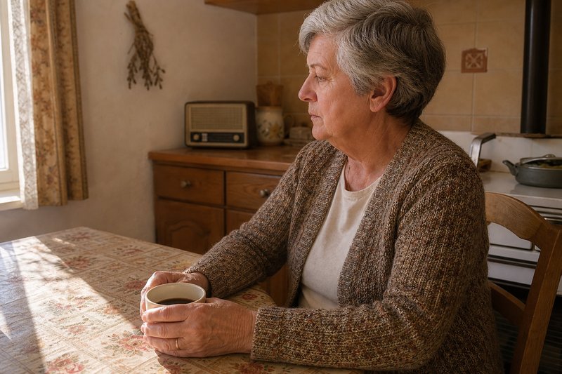 Marguerite dans sa cuisine, café du matin