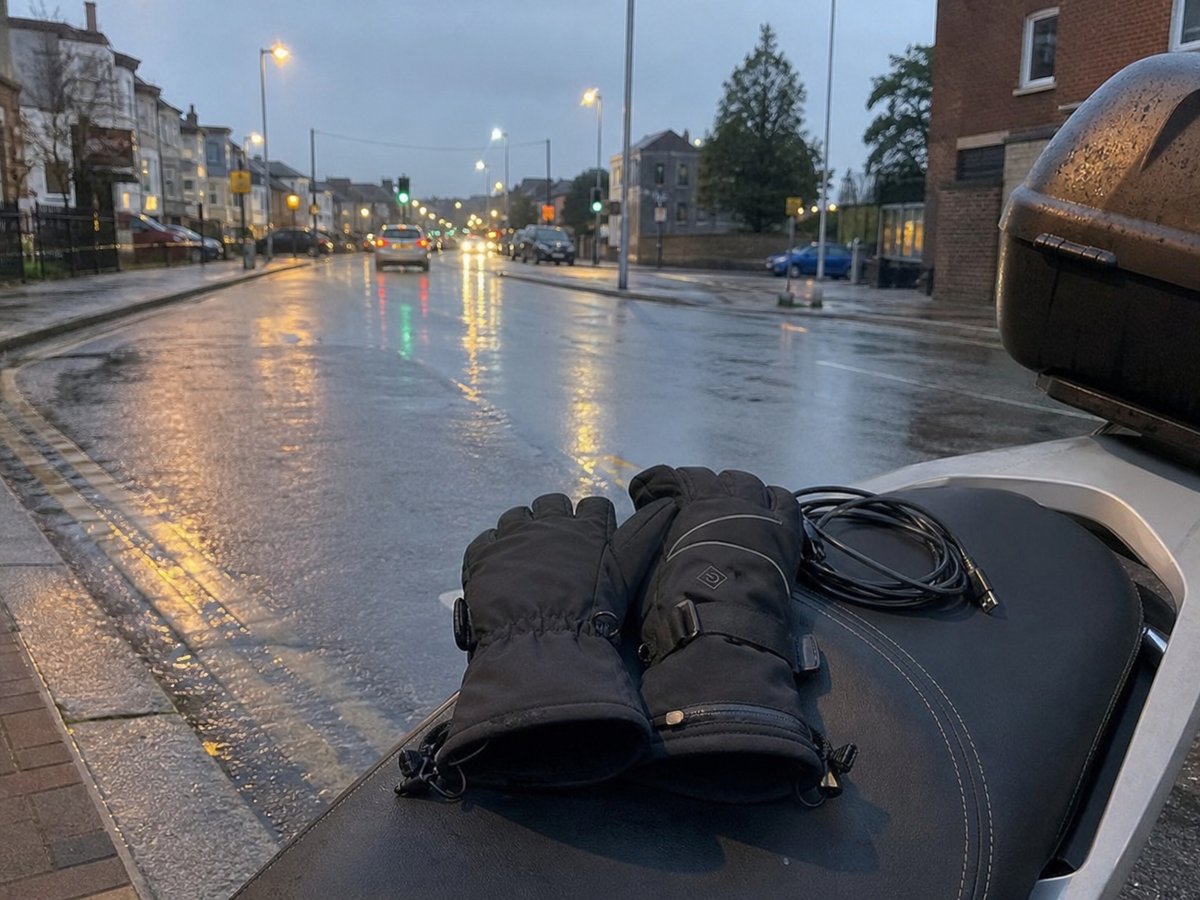 Gants HeatGuard sur le guidon d'une trottinette électrique